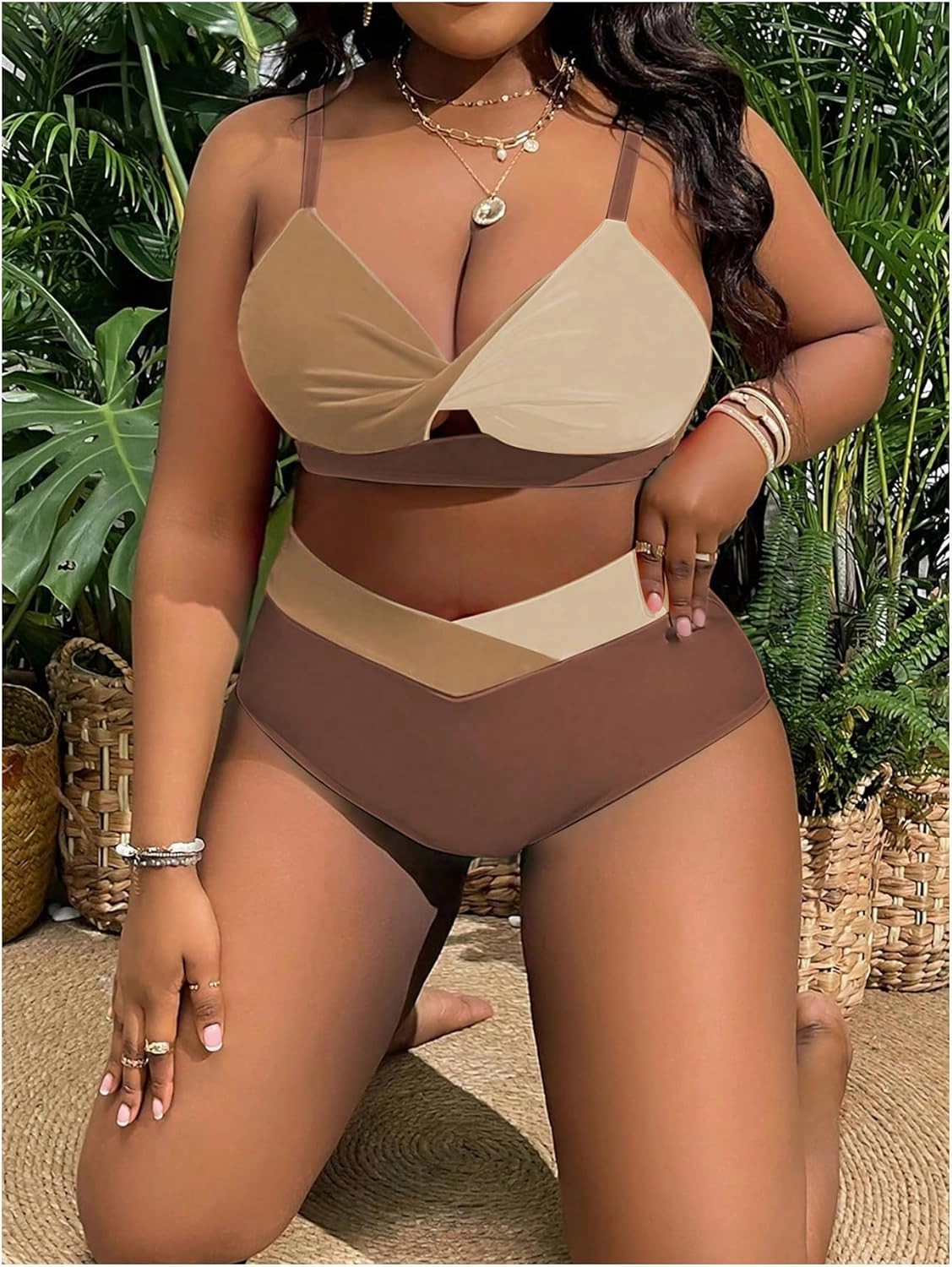 Women's Plus Size 2 Piece Bikini Set High Waisted Bikini Twist Front Swimsuit Cut Out Ruched Bathing Suit Beachwear