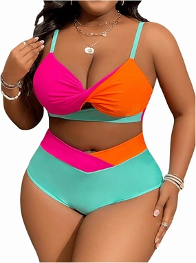 Women's Plus Size 2 Piece Bikini Set High Waisted Bikini Twist Front Swimsuit Cut Out Ruched Bathing Suit Beachwear