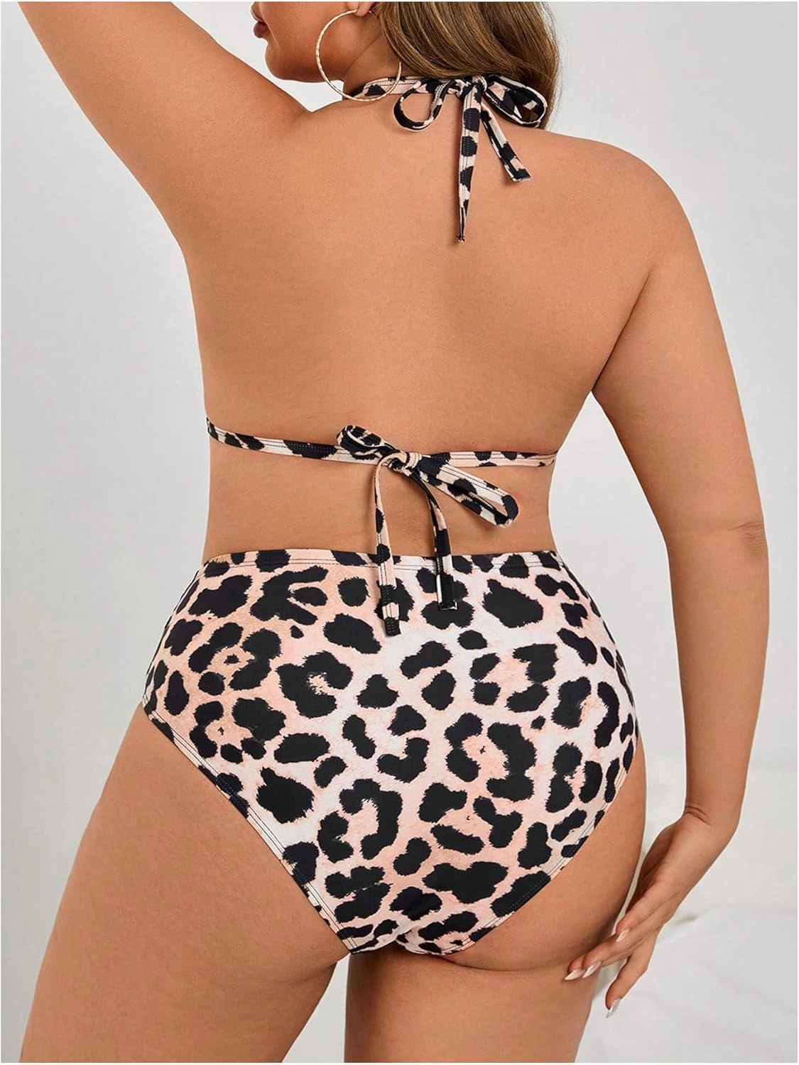 Women's Plus Size 2 Piece Floral Bikini Set Leopard Triangle Bikini Cheetah High Waisted Bathing Suit String Swimsuit
