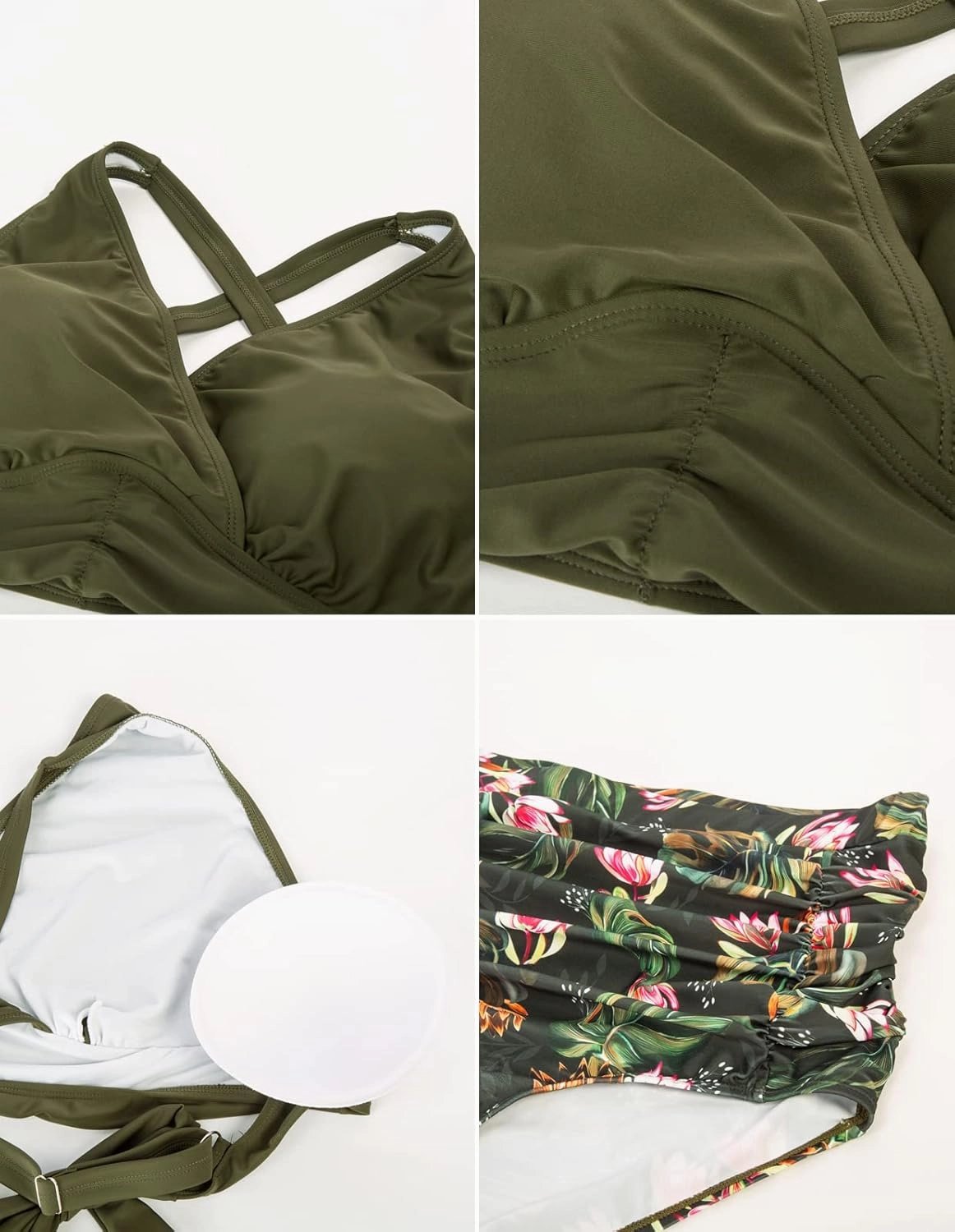 Women's Plus Size Halter V Neck Bikini Swimsuits High Waisted Ruched Tummy Control Swimwear