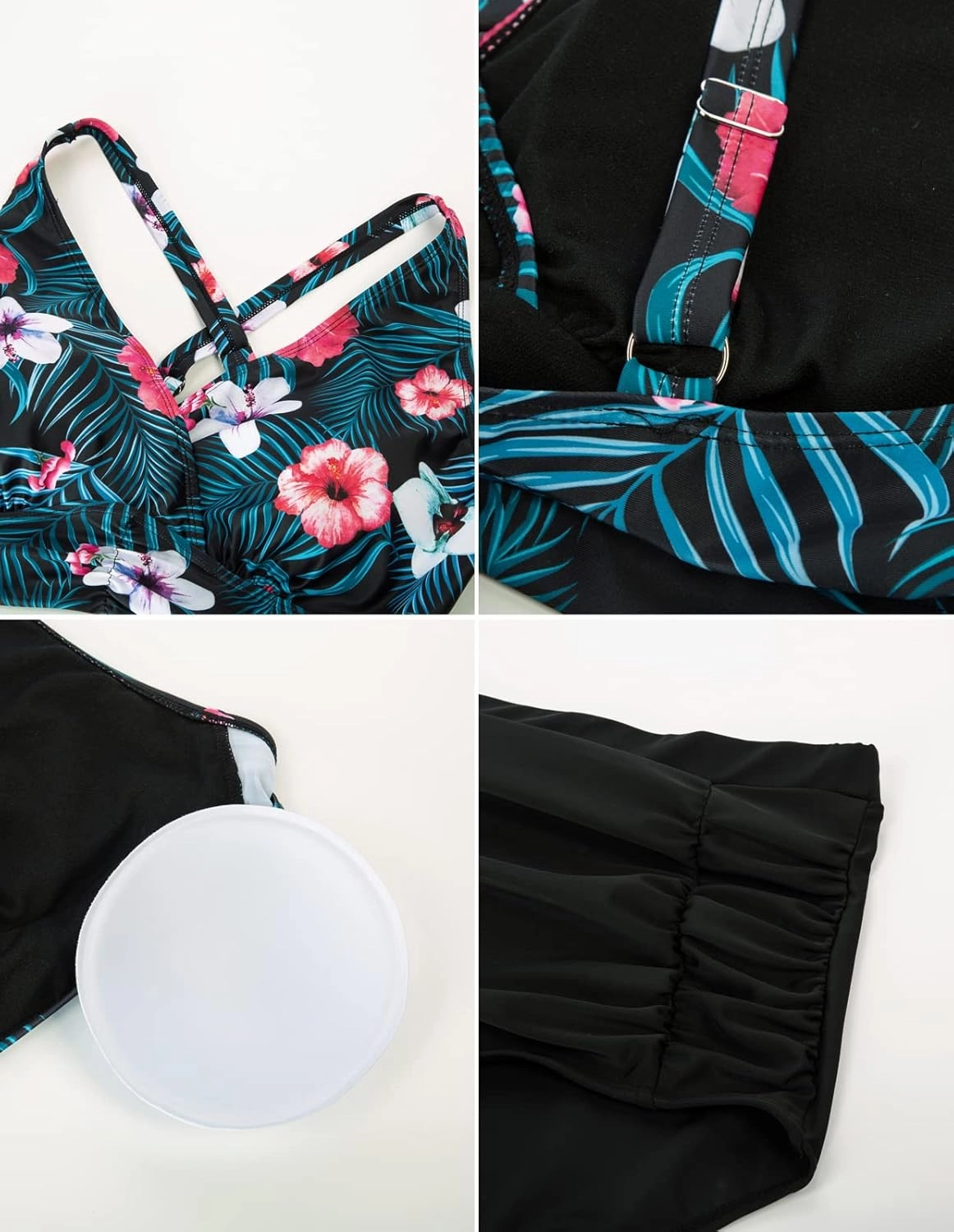 Women's Plus Size Halter V Neck Bikini Swimsuits High Waisted Ruched Tummy Control Swimwear