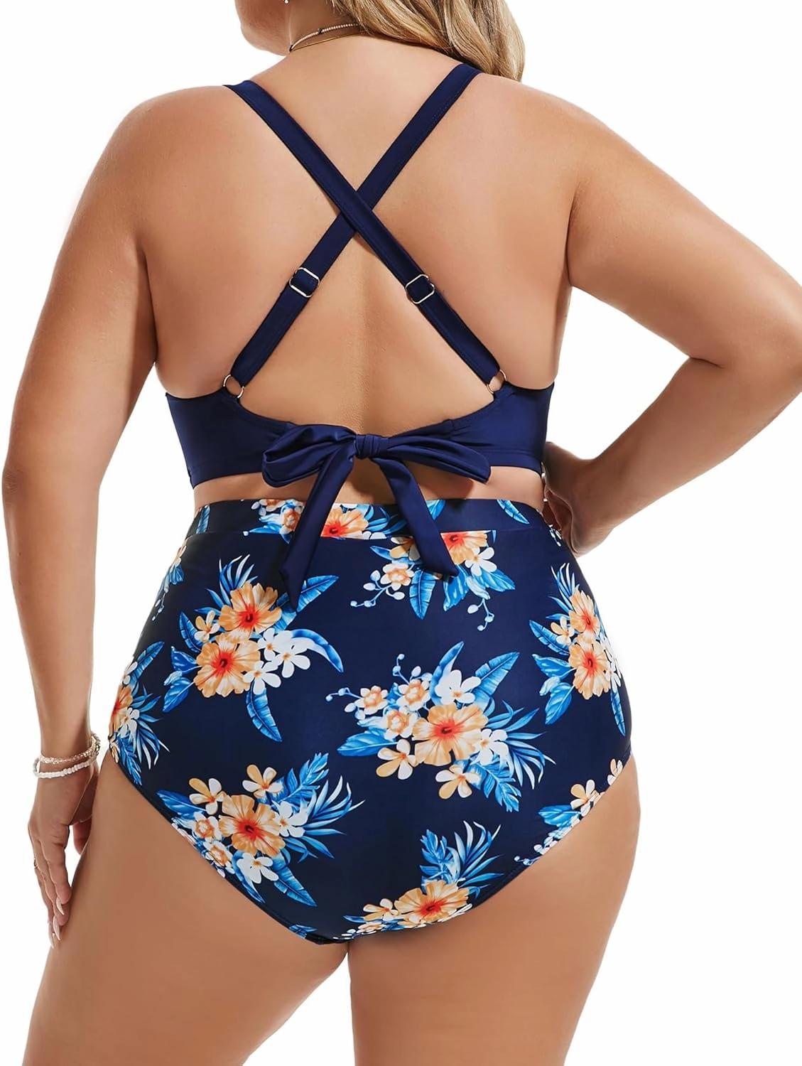 Women's Plus Size Halter V Neck Bikini Swimsuits High Waisted Ruched Tummy Control Swimwear