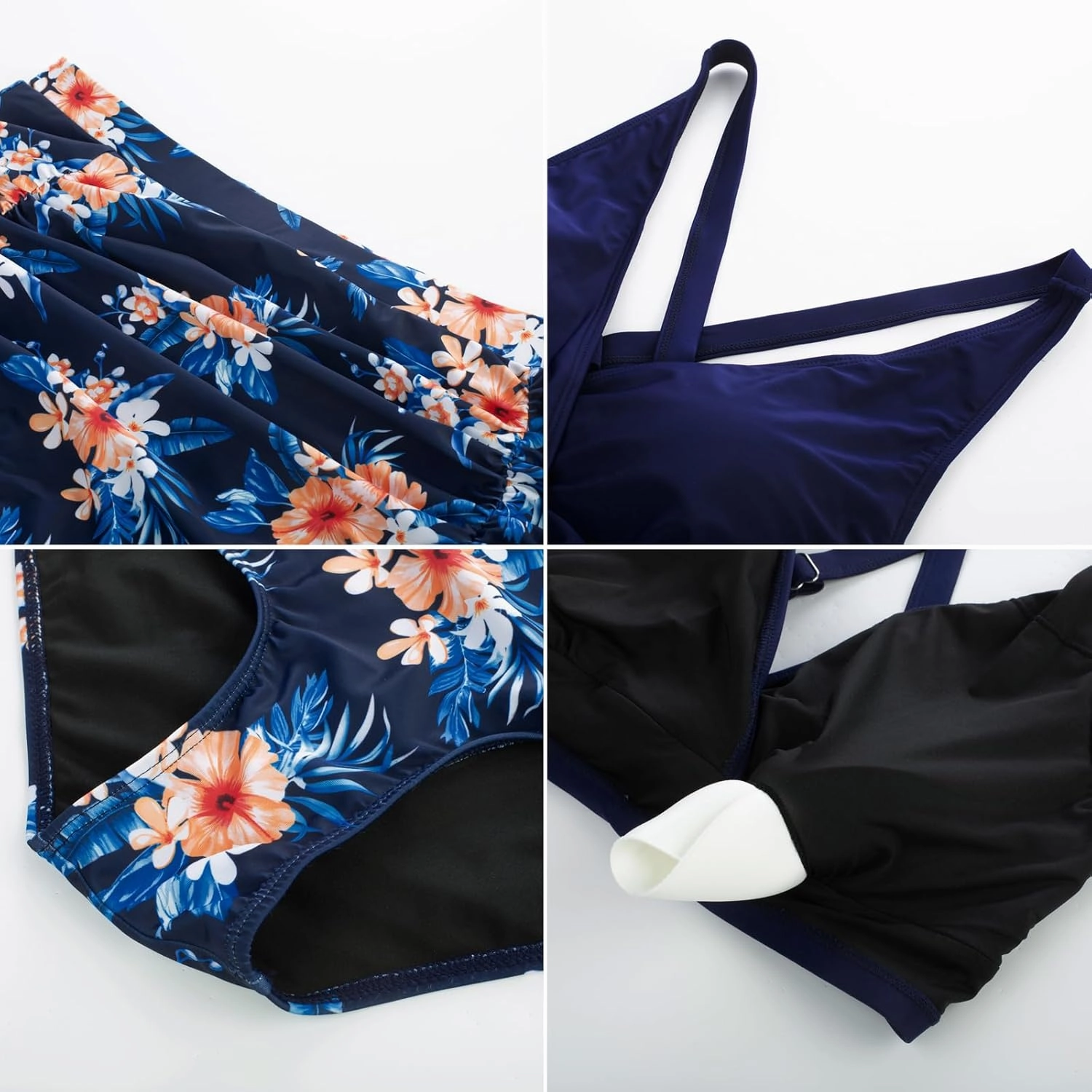 Women's Plus Size Halter V Neck Bikini Swimsuits High Waisted Ruched Tummy Control Swimwear