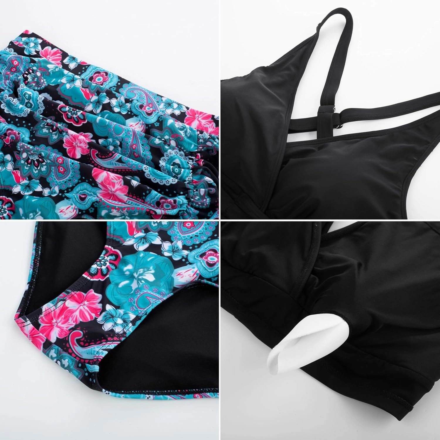 Women's Plus Size Halter V Neck Bikini Swimsuits High Waisted Ruched Tummy Control Swimwear