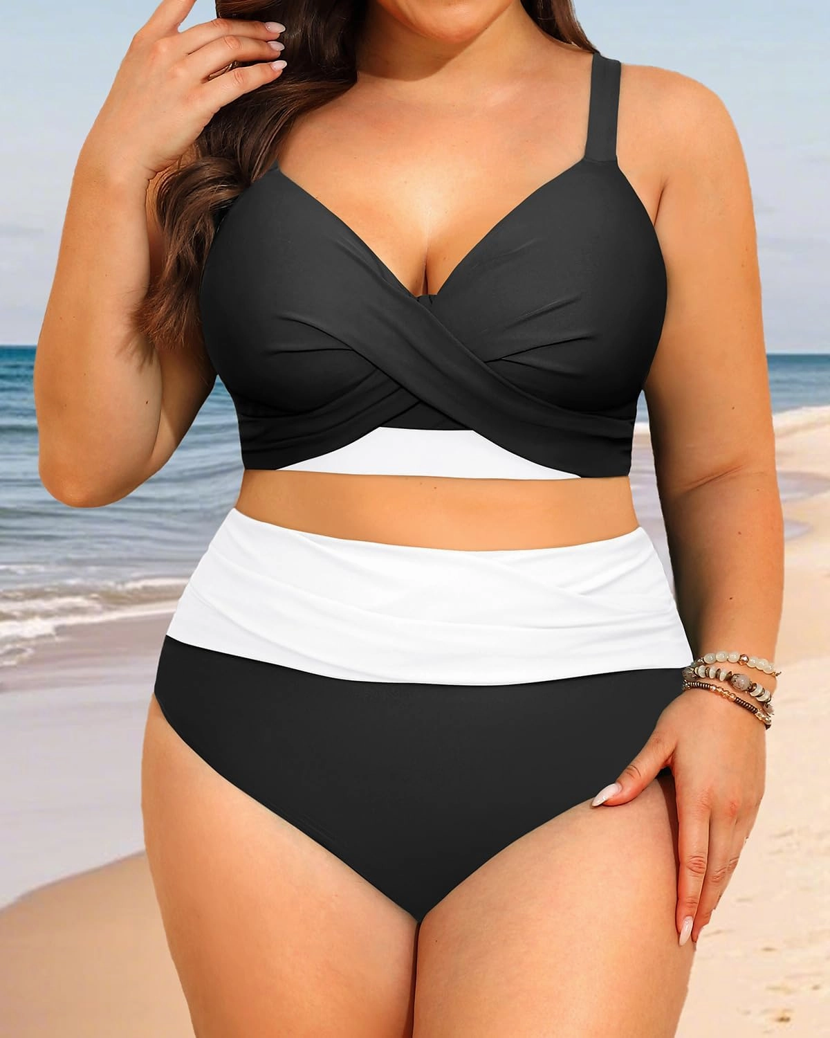 Women's Plus Size High Waisted Bikini - Two Piece Swimsuit Tummy Control Bathing Suit 2025 Twist Swimwear