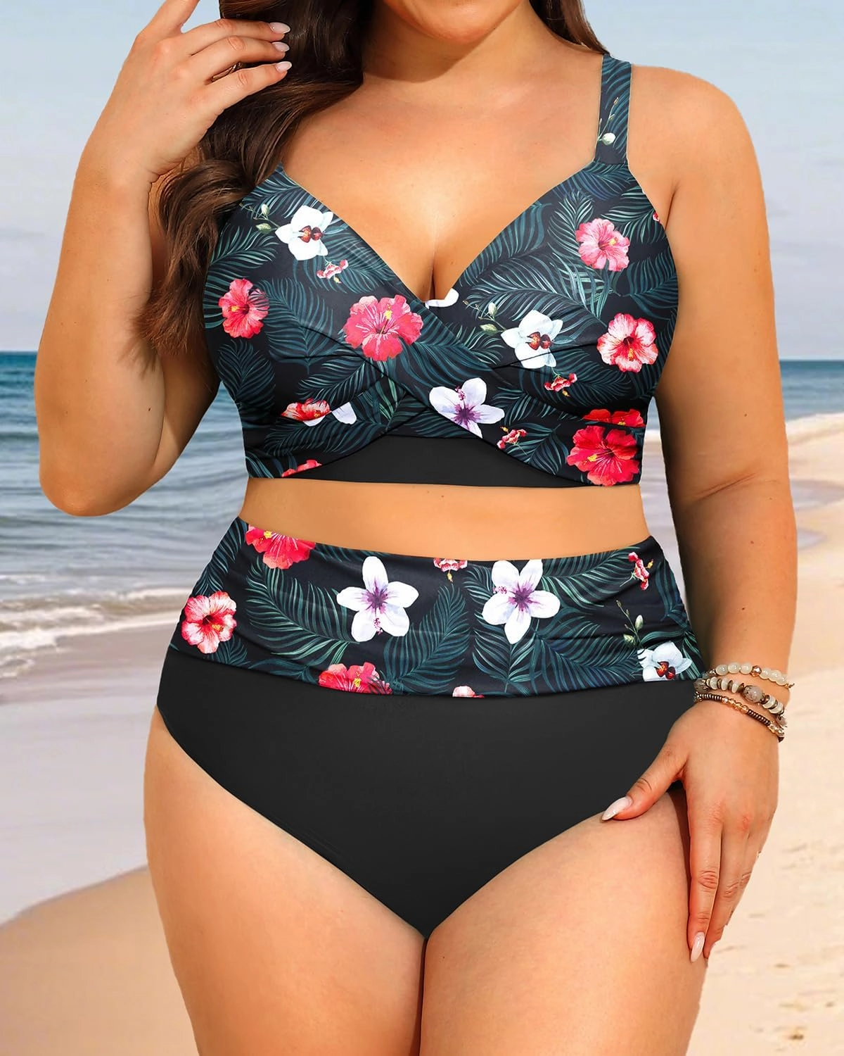 Women's Plus Size High Waisted Bikini - Two Piece Swimsuit Tummy Control Bathing Suit 2025 Twist Swimwear