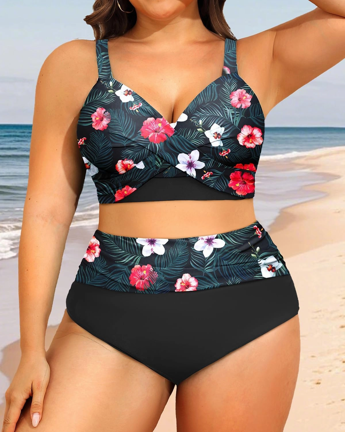 Women's Plus Size High Waisted Bikini - Two Piece Swimsuit Tummy Control Bathing Suit 2025 Twist Swimwear