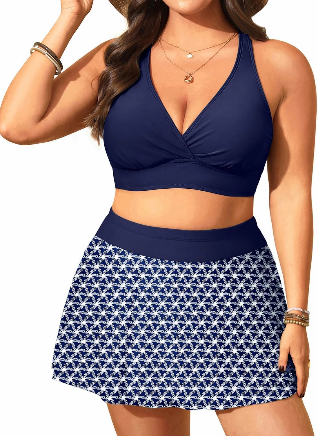 Women's Plus Size High Waisted Bikini - Two Piece Swimsuit with Skirt 2025 Tummy Control Bathing Suit with Pocket