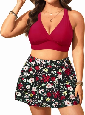 Women's Plus Size High Waisted Bikini - Two Piece Swimsuit with Skirt 2025 Tummy Control Bathing Suit with Pocket