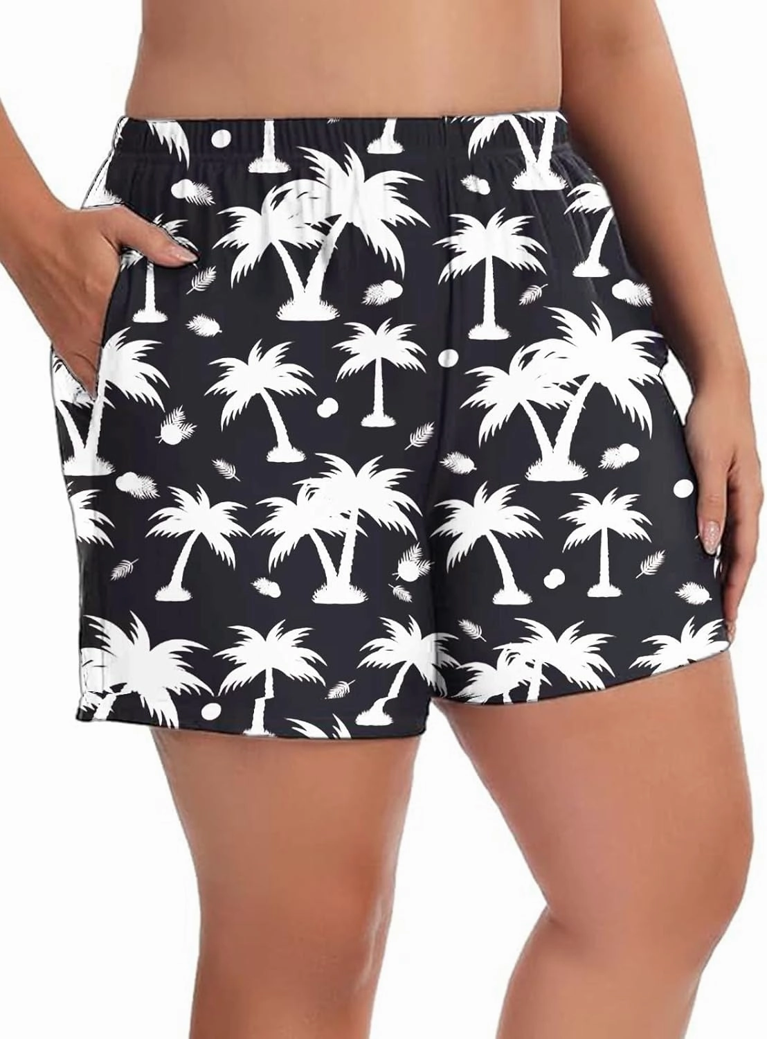 Women's Plus Size Swim Shorts High Waisted Bathing Suit Bottoms Long Swimsuit Board Short Tankini Trunks with Pocket