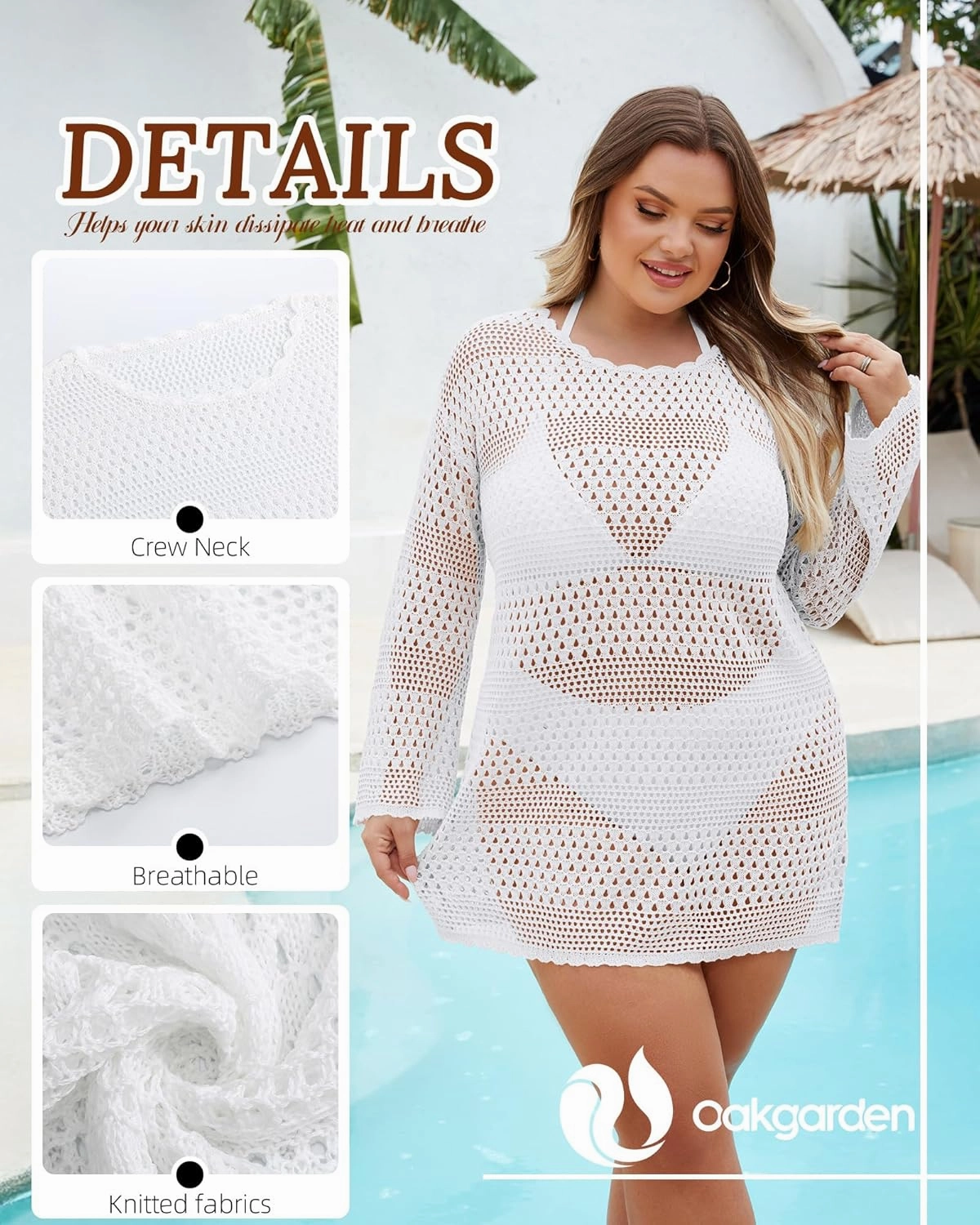 Women's Plus Size Swimsuit Cover Up Crochet Bathing Suit Coverups Hollow Out 2025 Long Sleeve Beach Dress Swimwear