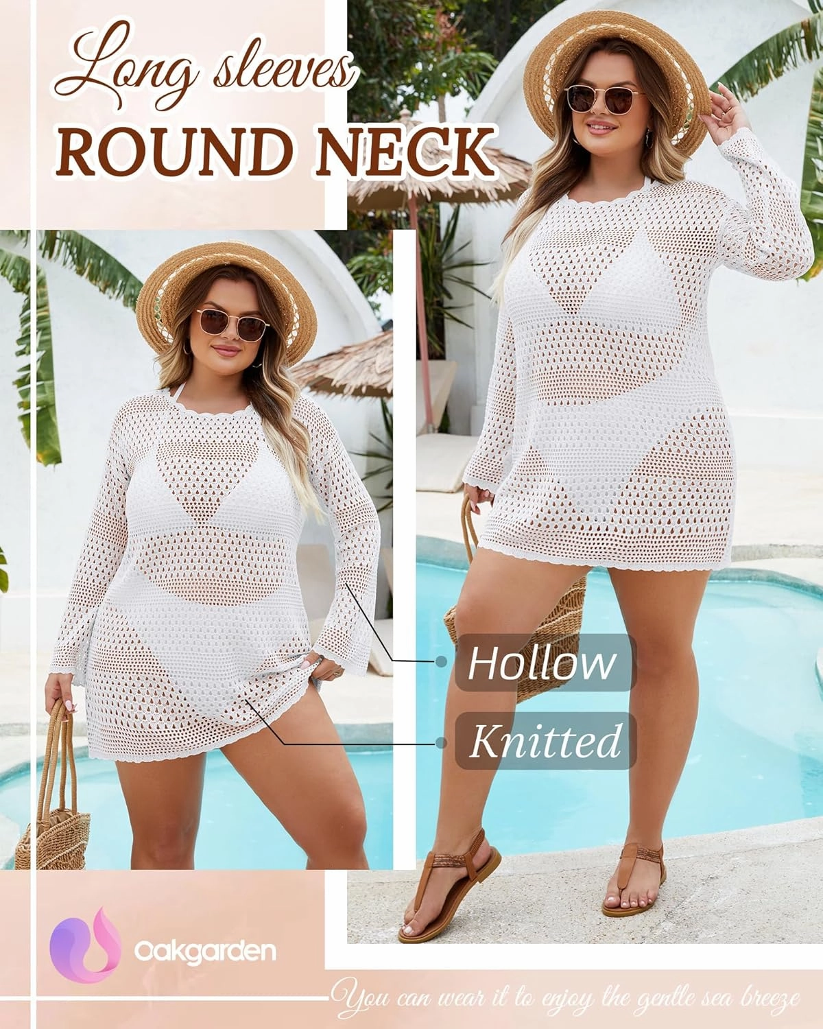 Women's Plus Size Swimsuit Cover Up Crochet Bathing Suit Coverups Hollow Out 2025 Long Sleeve Beach Dress Swimwear