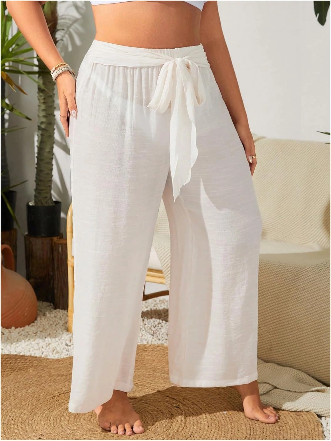 Women's Plus Size Swimsuit Coverups Tie Front Bikini Cover Up Beach Pants Bathing Suit Cover Up Pants