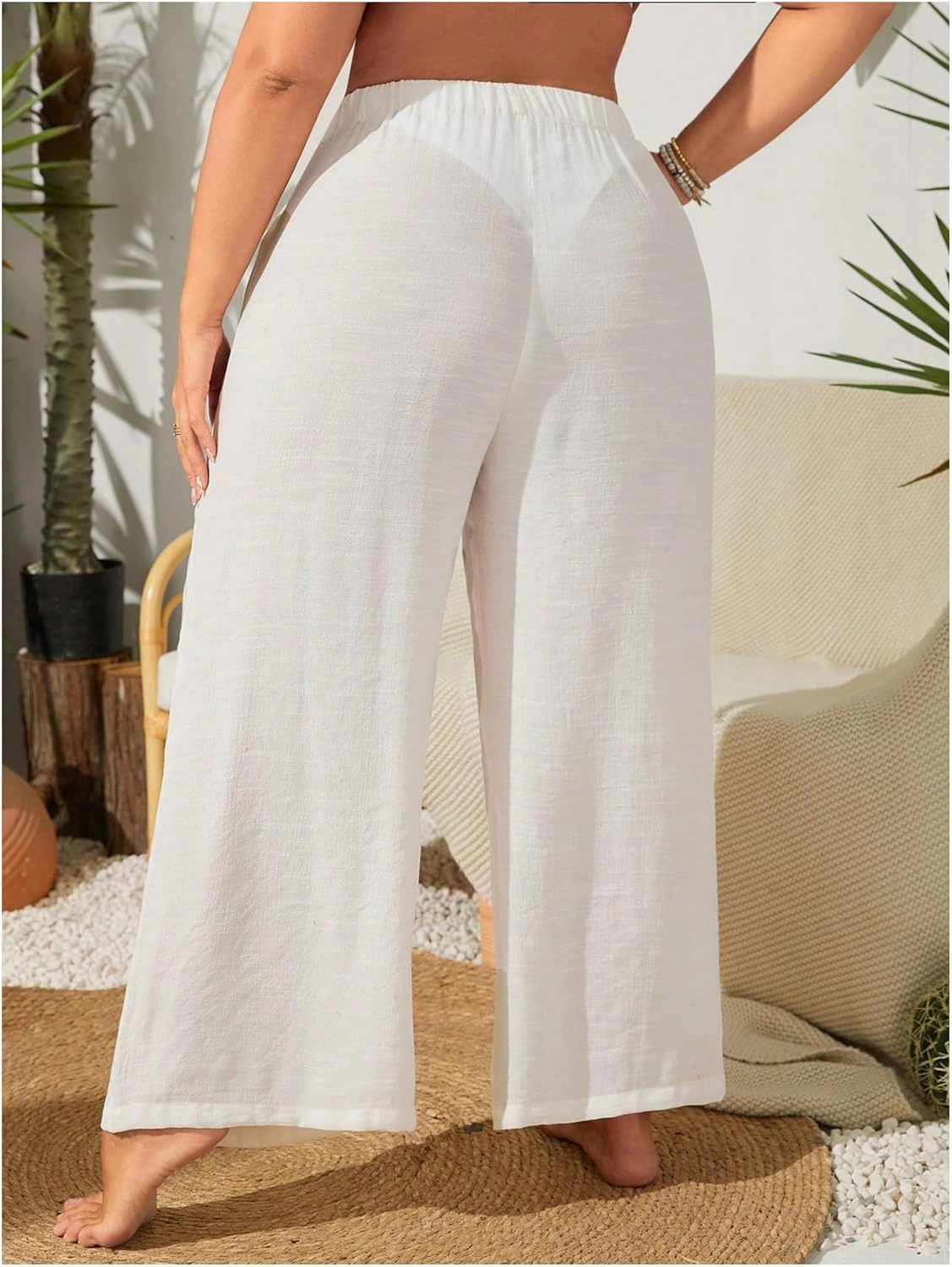Women's Plus Size Swimsuit Coverups Tie Front Bikini Cover Up Beach Pants Bathing Suit Cover Up Pants