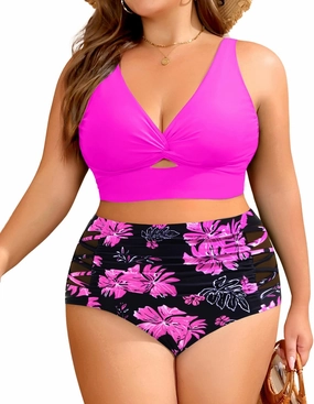 Women's Plus Size Two Piece Swimsuits - High Waisted Bikini Tummy Control Bathing Suits 2025 Twist Knot Swimwear