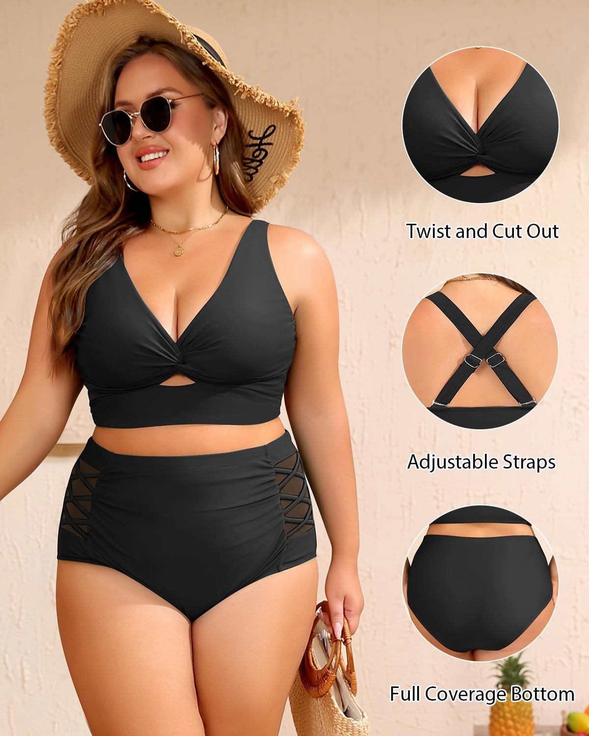 Women's Plus Size Two Piece Swimsuits - High Waisted Bikini Tummy Control Bathing Suits 2025 Twist Knot Swimwear