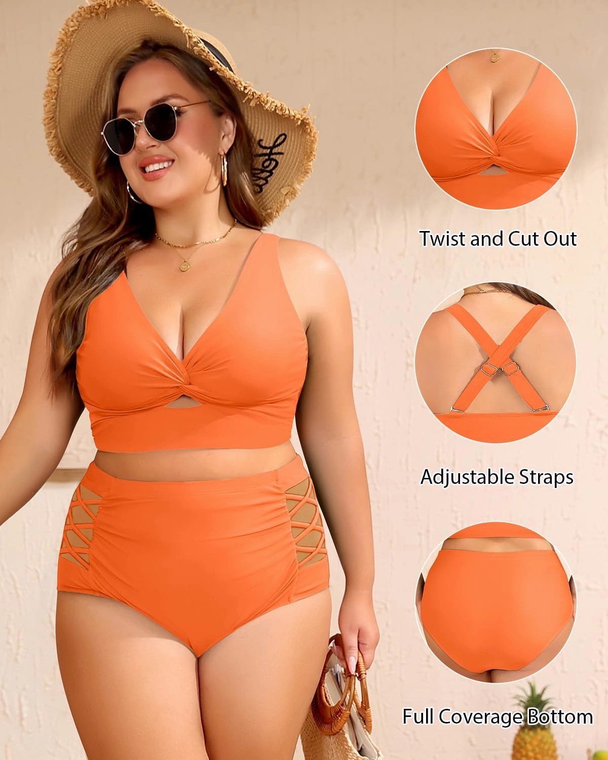 Women's Plus Size Two Piece Swimsuits - High Waisted Bikini Tummy Control Bathing Suits 2025 Twist Knot Swimwear