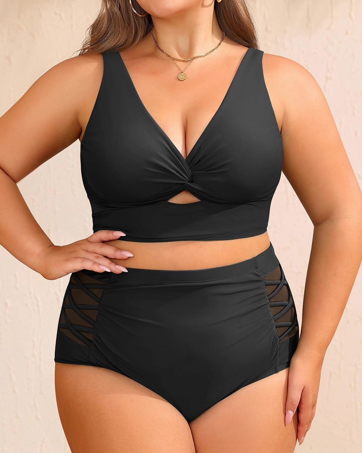 Women's Plus Size Two Piece Swimsuits - High Waisted Bikini Tummy Control Bathing Suits 2025 Twist Knot Swimwear