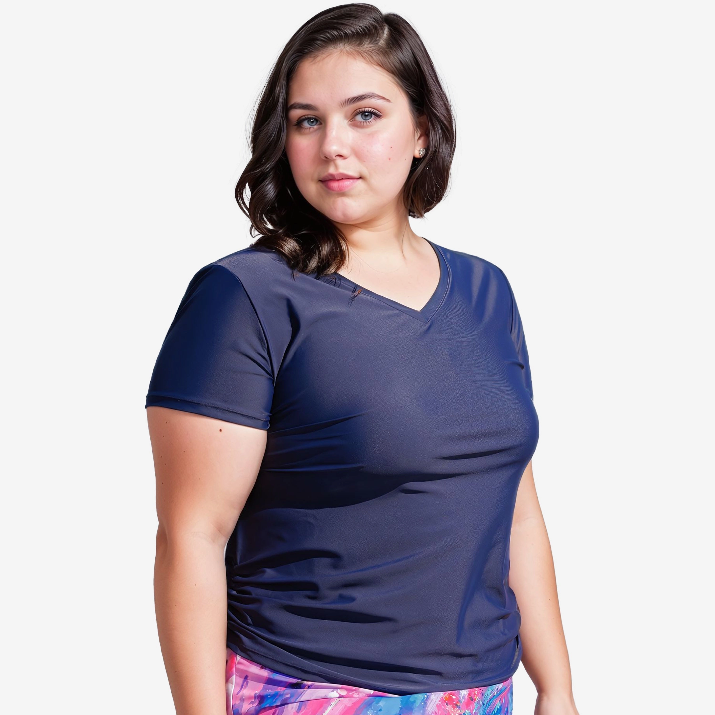 Women's Plus V-Neck Short Sleeve Rashguard Adele Swim Top