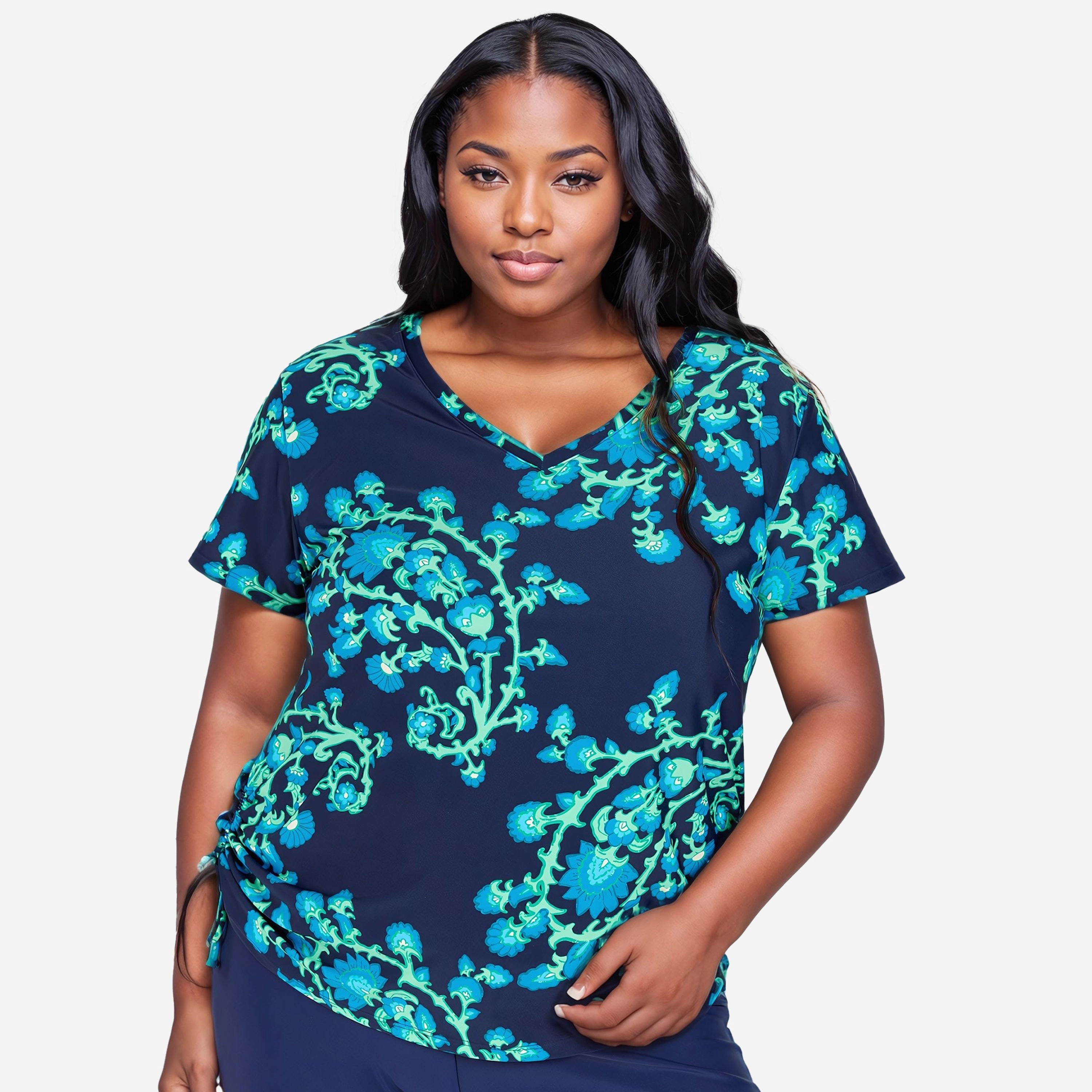 Women's Plus V-Neck Short Sleeve Rashguard Adele Swim Top