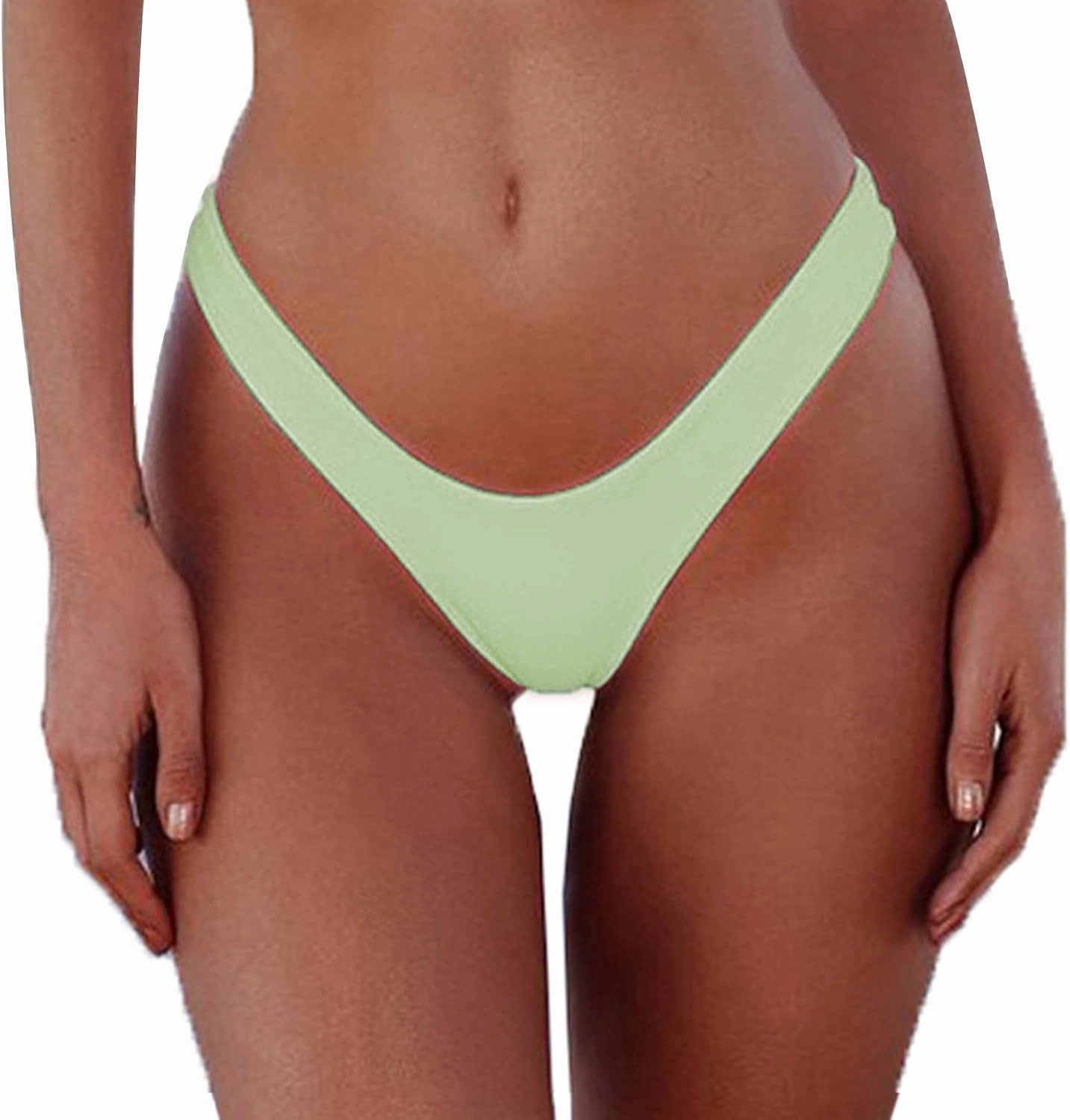 Women's Sexy Cheeky Brazilian Cut Bikini Bottom Solid Low Rise High Leg Thong Swimsuit Bottom