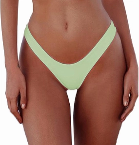 Women's Sexy Cheeky Brazilian Cut Bikini Bottom Solid Low Rise High Leg Thong Swimsuit Bottom