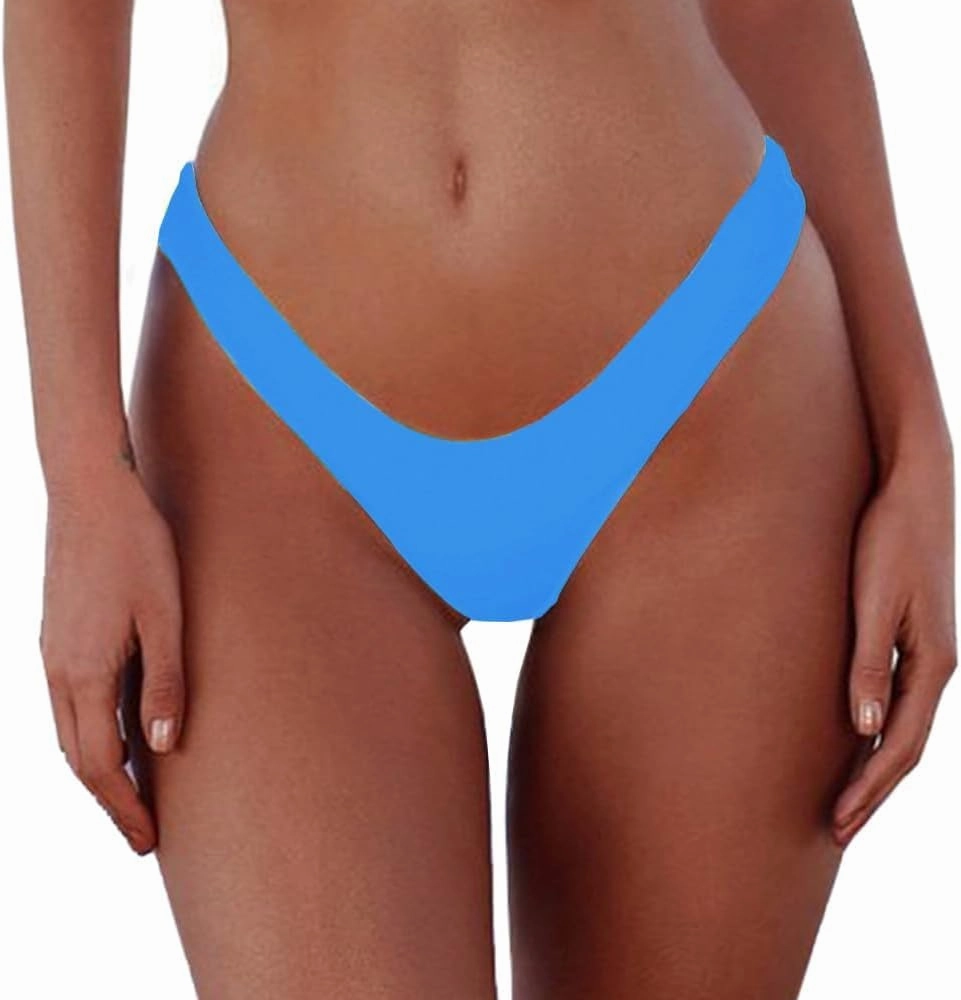 Women's Sexy Cheeky Brazilian Cut Bikini Bottom Solid Low Rise High Leg Thong Swimsuit Bottom