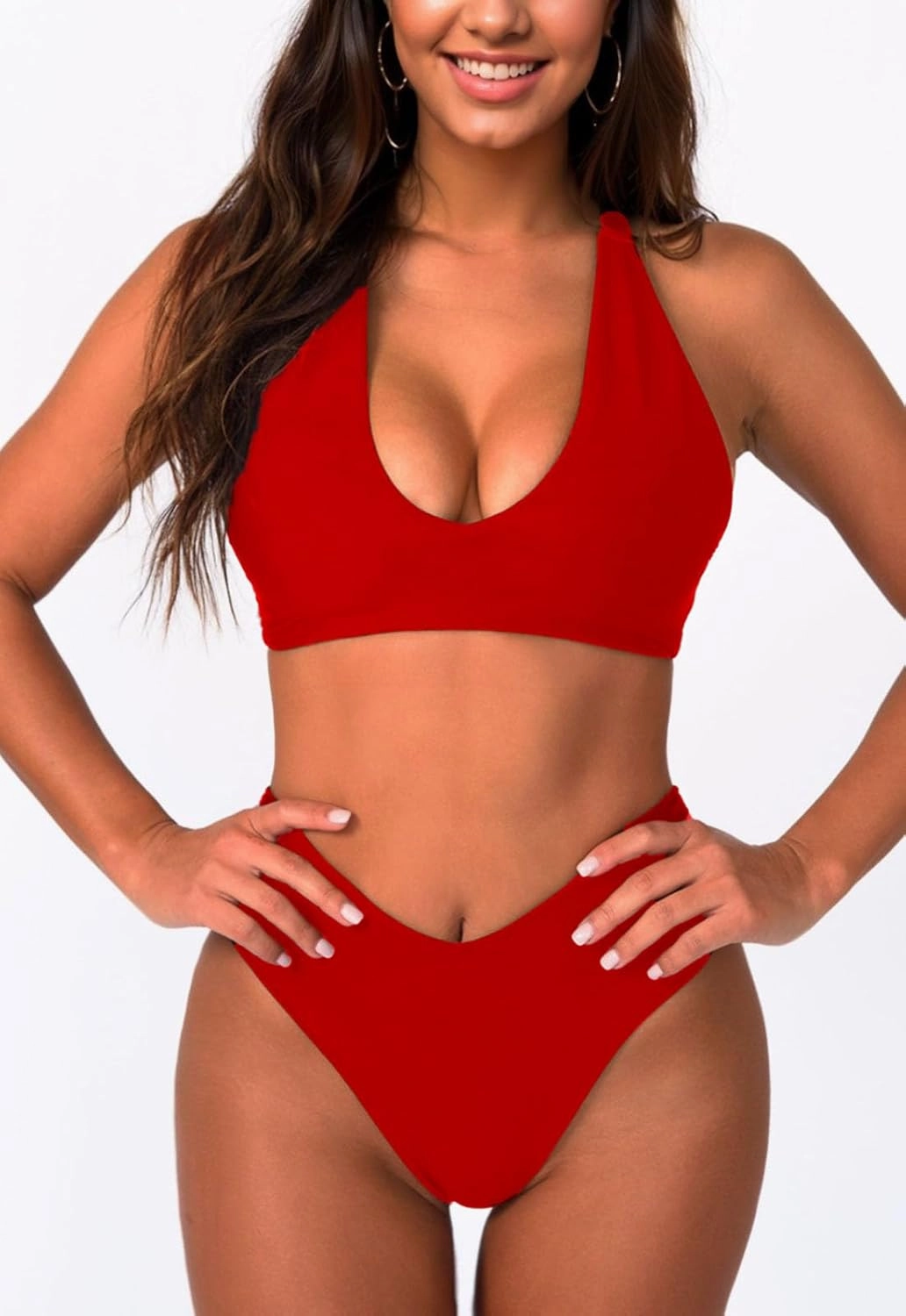 Women's Sexy High Leg Triangle Halter Bikini Set Padded Cup Bikini Cheeky Swimsuit V Cut Thong Bathing Suit