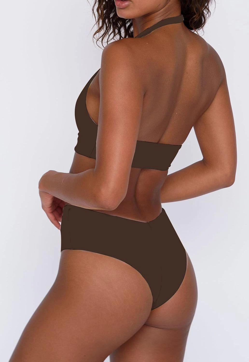 Women's Sexy High Leg Triangle Halter Bikini Set Padded Cup Bikini Cheeky Swimsuit V Cut Thong Bathing Suit