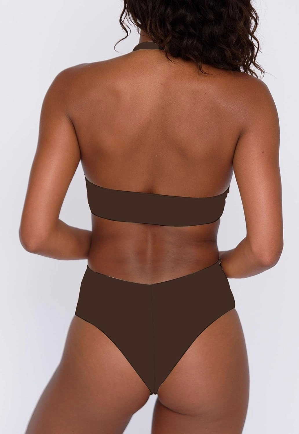Women's Sexy High Leg Triangle Halter Bikini Set Padded Cup Bikini Cheeky Swimsuit V Cut Thong Bathing Suit