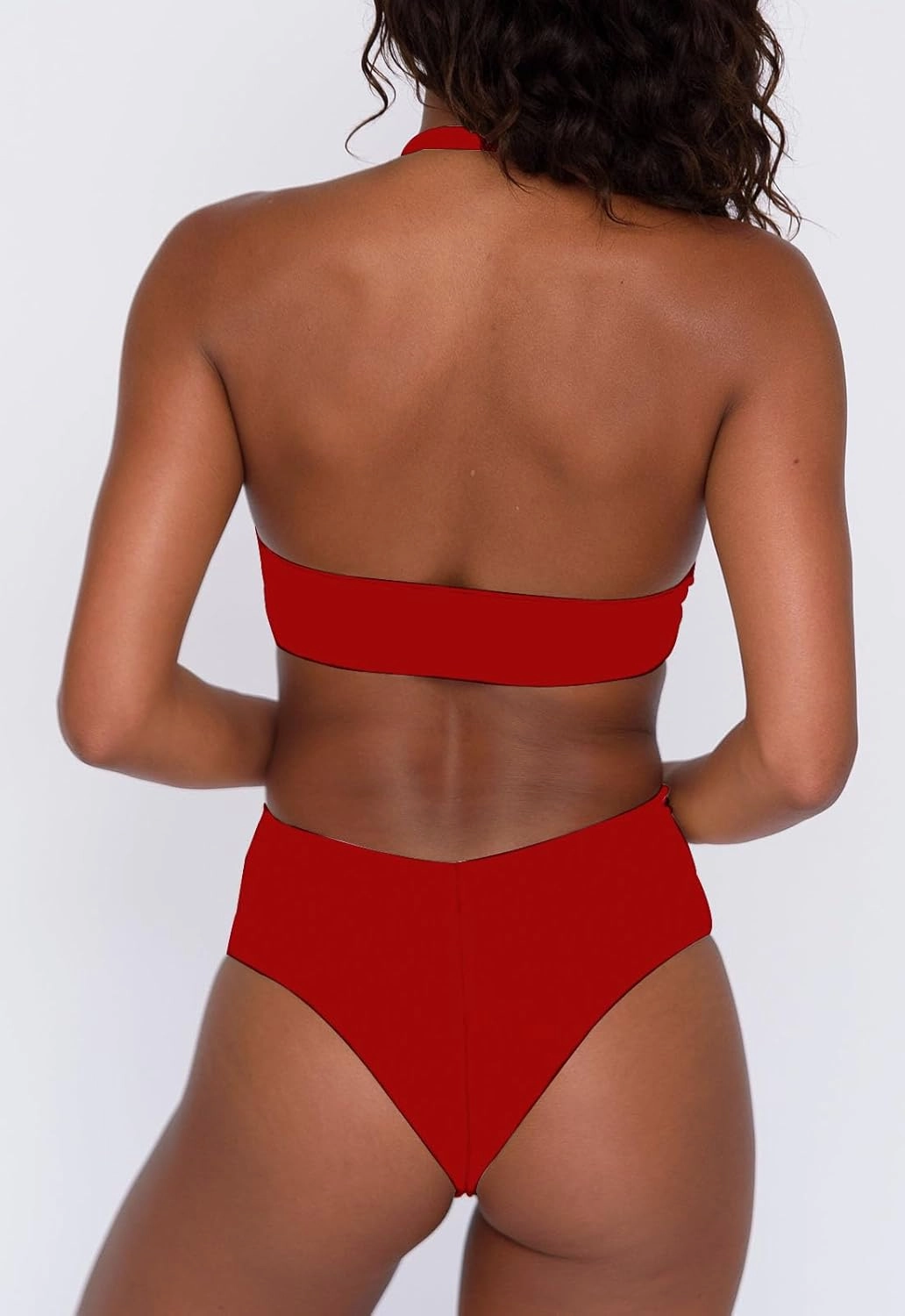 Women's Sexy High Leg Triangle Halter Bikini Set Padded Cup Bikini Cheeky Swimsuit V Cut Thong Bathing Suit
