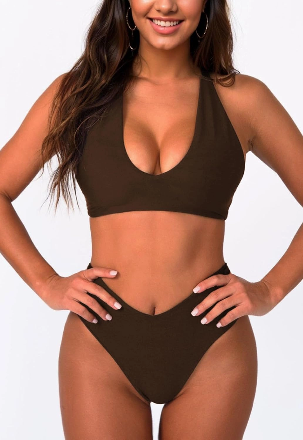 Women's Sexy High Leg Triangle Halter Bikini Set Padded Cup Bikini Cheeky Swimsuit V Cut Thong Bathing Suit