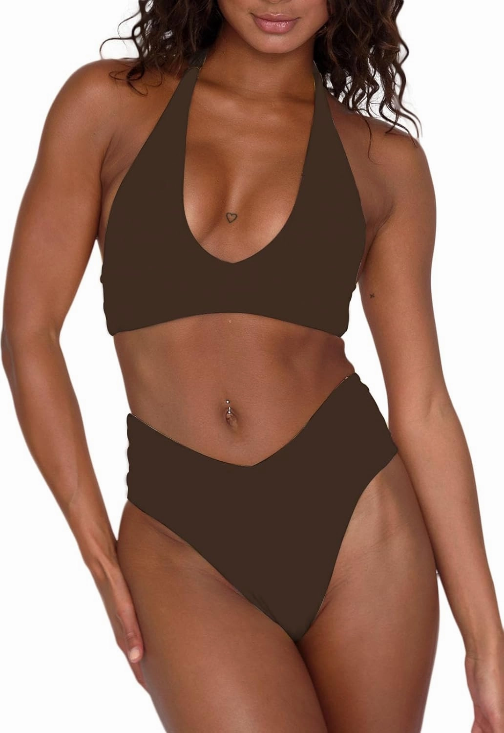 Women's Sexy High Leg Triangle Halter Bikini Set Padded Cup Bikini Cheeky Swimsuit V Cut Thong Bathing Suit