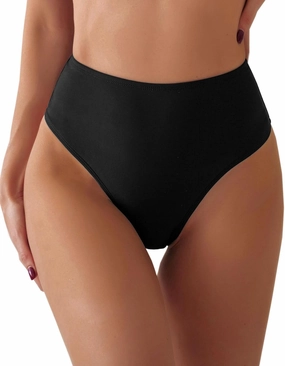 Women's Sexy High Waisted Ruched Back Cheeky Thong Bikini Swimsuit Bathing Suit Bottoms