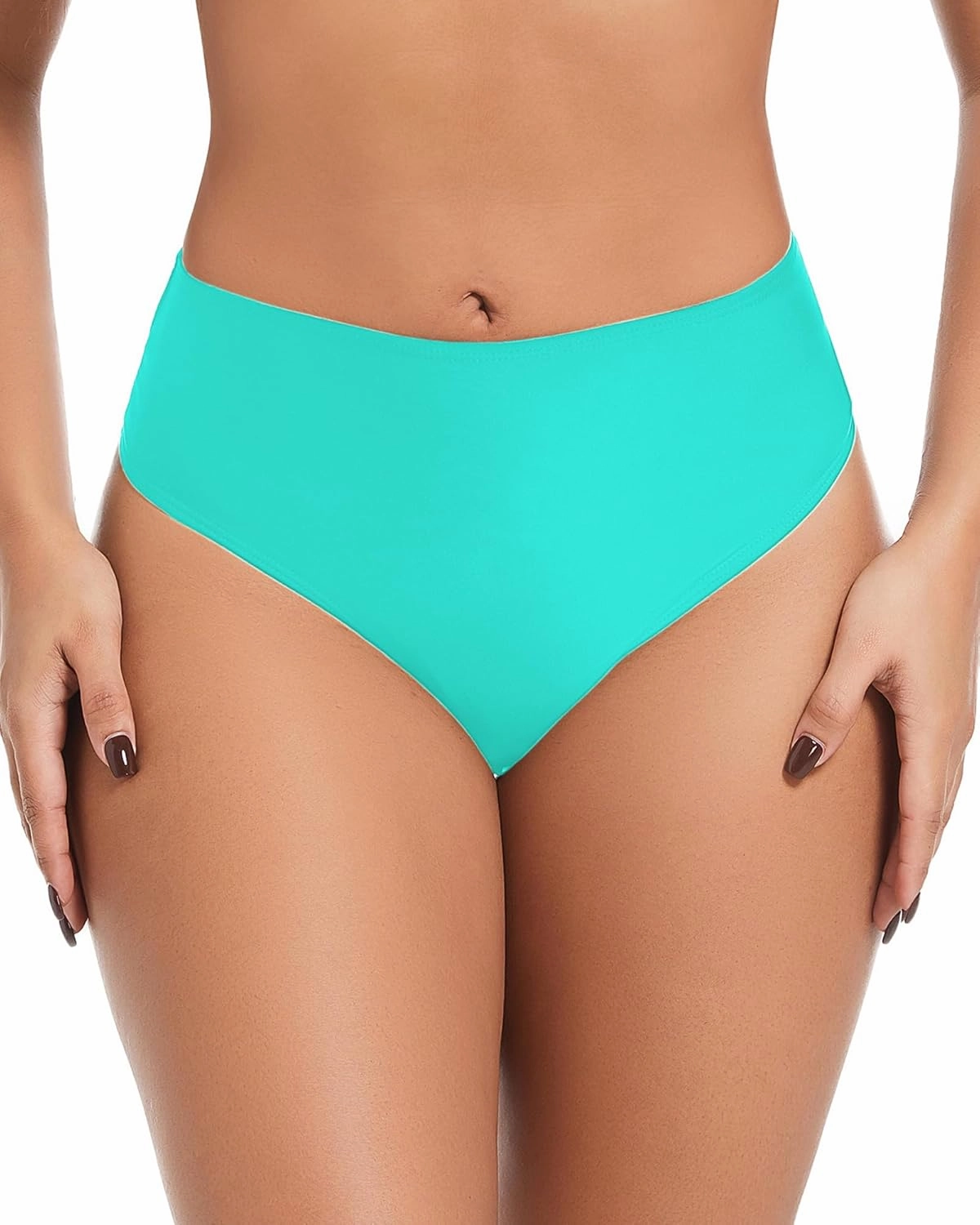Women's Sexy High Waisted Ruched Back Cheeky Thong Bikini Swimsuit Bathing Suit Bottoms