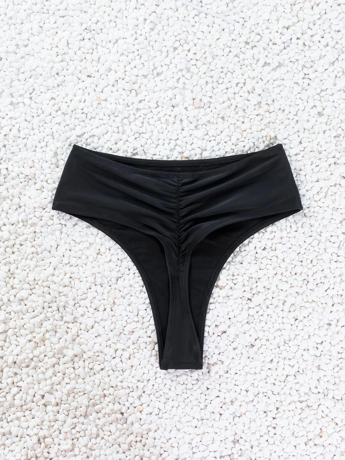 Women's Sexy High Waisted Ruched Back Cheeky Thong Bikini Swimsuit Bathing Suit Bottoms