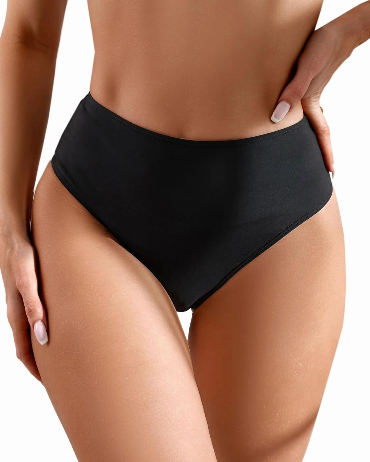 Women's Sexy High Waisted Ruched Back Cheeky Thong Bikini Swimsuit Bathing Suit Bottoms
