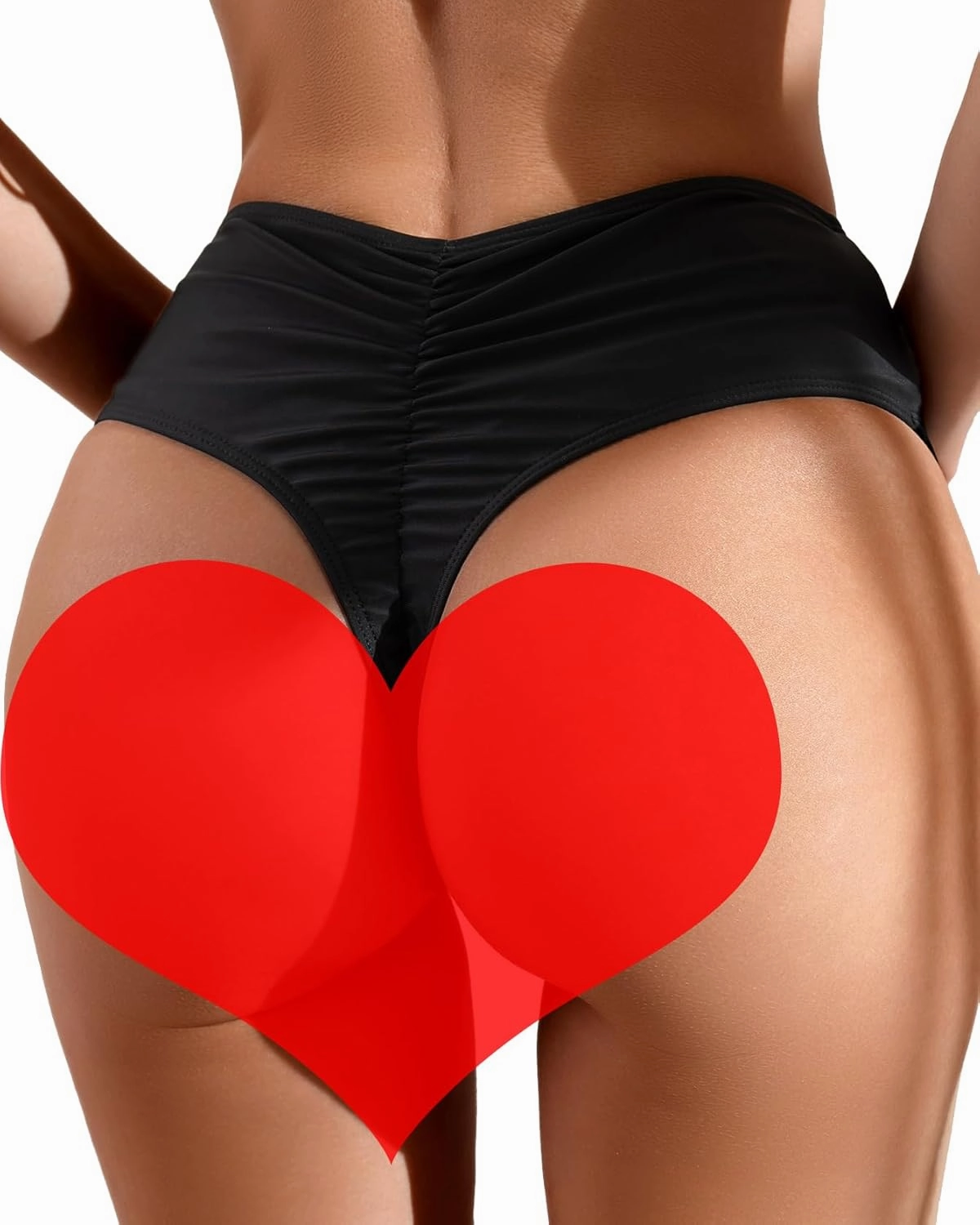Women's Sexy High Waisted Ruched Back Cheeky Thong Bikini Swimsuit Bathing Suit Bottoms
