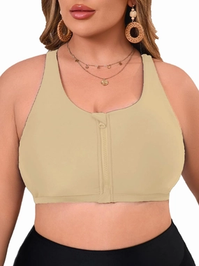 Women's Sports Bra Bikini Top for Large Bust Racerback Swim Bras Zipper in Front Bathing Suit Top Swimsuit Tops Only