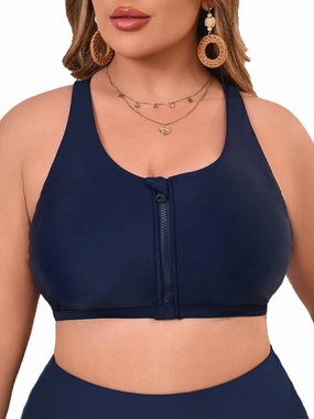 Women's Sports Bra Bikini Top for Large Bust Racerback Swim Bras Zipper in Front Bathing Suit Top Swimsuit Tops Only