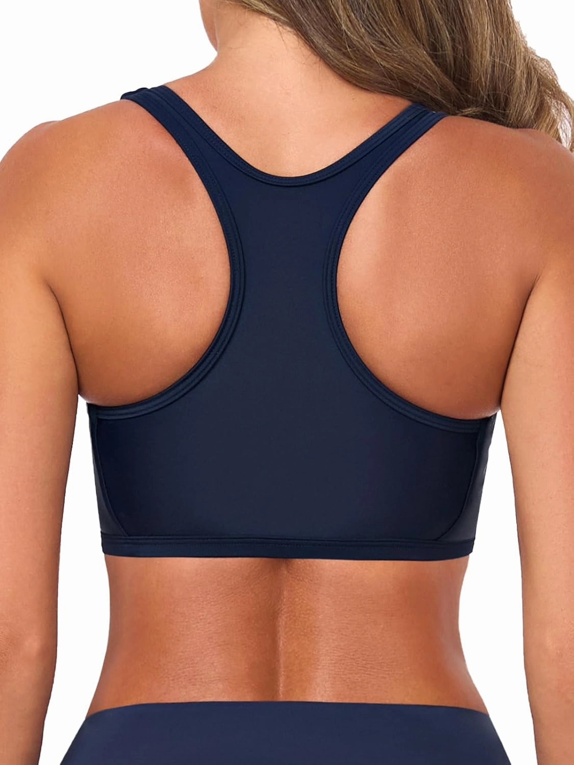 Women's Sports Bra Bikini Top for Large Bust Racerback Swim Bras Zipper in Front Bathing Suit Top Swimsuit Tops Only