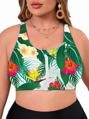 Women's Sports Bra Bikini Top for Large Bust Racerback Swim Bras Zipper in Front Bathing Suit Top Swimsuit Tops Only