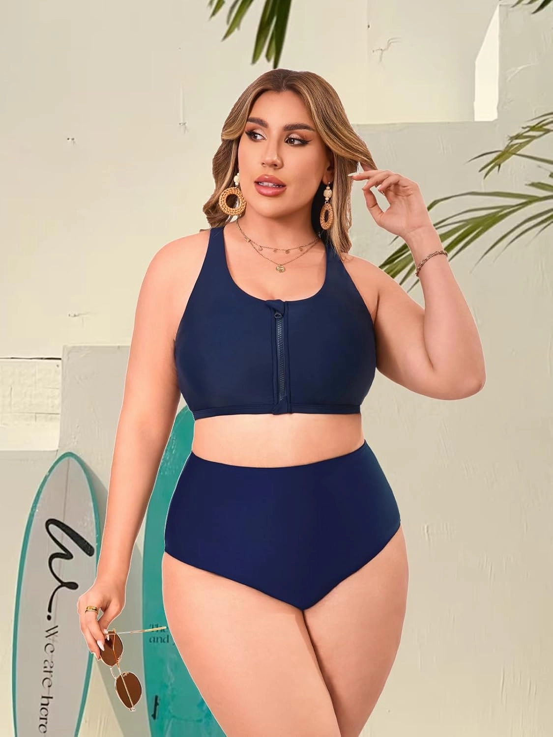 Women's Sports Bra Bikini Top for Large Bust Racerback Swim Bras Zipper in Front Bathing Suit Top Swimsuit Tops Only