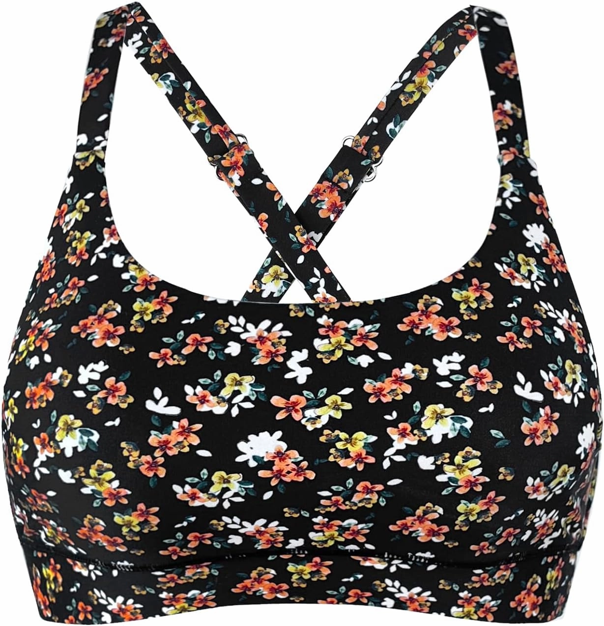 Women??s Supportive Scoop Neck Sporty Swimsuit Cross Spaghetti Strap Bathing Suit Bikini Top