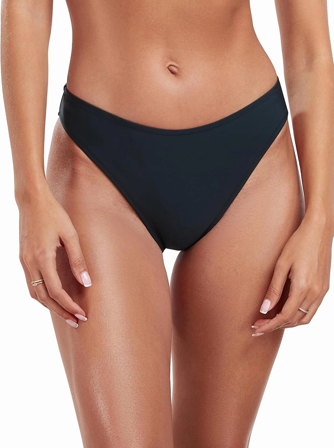 Women's Swim Bottoms High Cut Mid Waisted Bikini Bottoms Moderate Coverage Bathing Suit Bottoms