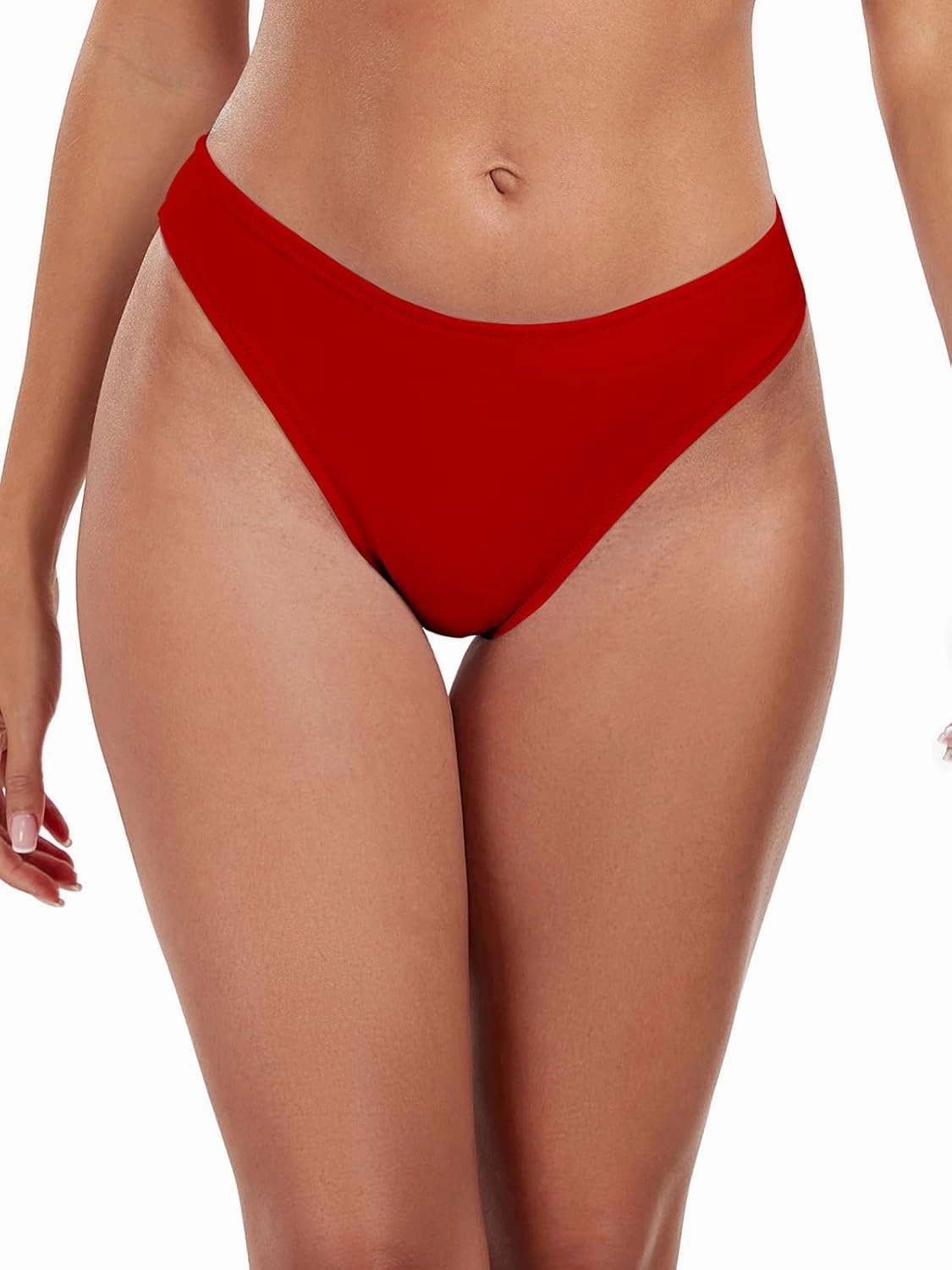 Women's Swim Bottoms High Cut Mid Waisted Bikini Bottoms Moderate Coverage Bathing Suit Bottoms
