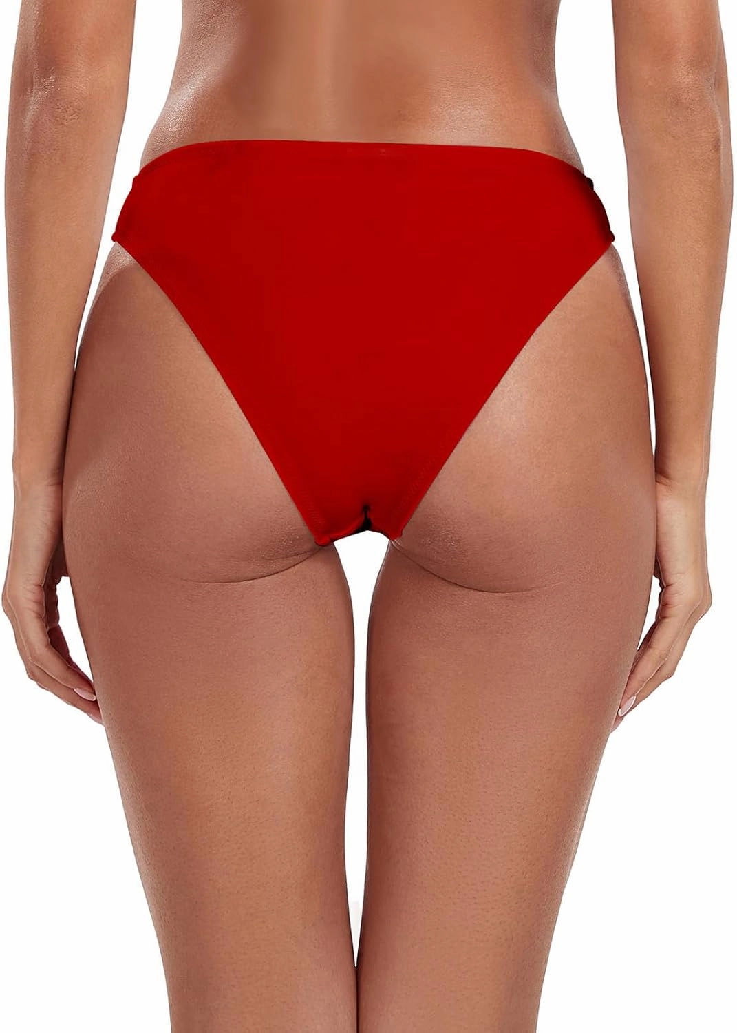 Women's Swim Bottoms High Cut Mid Waisted Bikini Bottoms Moderate Coverage Bathing Suit Bottoms