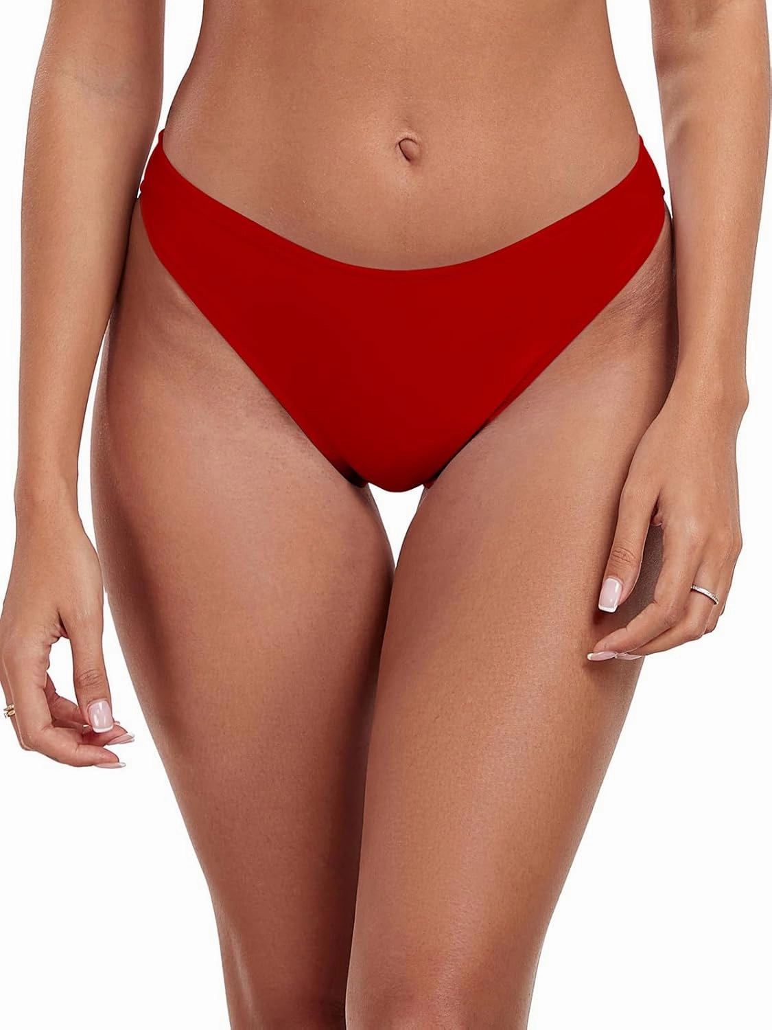 Women's Swim Bottoms High Cut Mid Waisted Bikini Bottoms Moderate Coverage Bathing Suit Bottoms