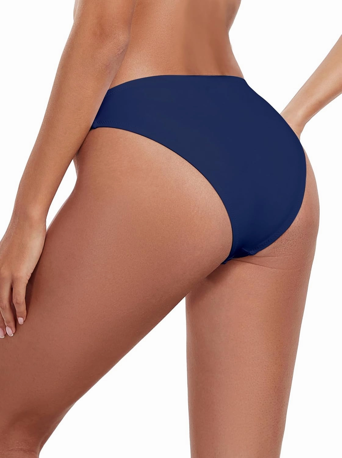 Women's Swim Bottoms High Cut Mid Waisted Bikini Bottoms Moderate Coverage Bathing Suit Bottoms