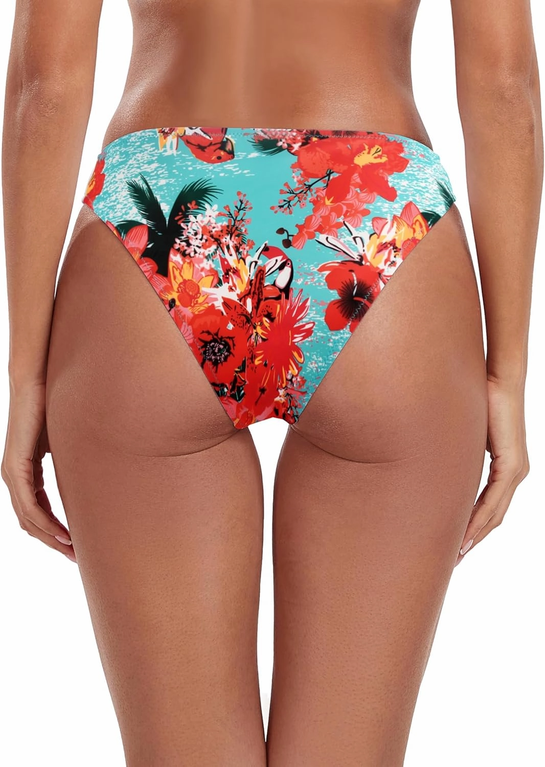 Women's Swim Bottoms High Cut Mid Waisted Bikini Bottoms Moderate Coverage Bathing Suit Bottoms